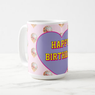 Caneca De Café Design de Feliz Aniversário com Balões de Coração