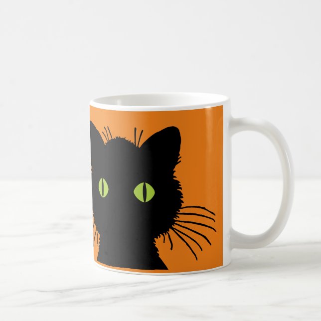 Caneca De Café Design de Feliz Dia das Bruxas de Gato Negro Olhad (Direita)