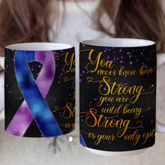 Caneca De Café Design de Fita de Sensibilização Roxa Azul (Criador carregado)
