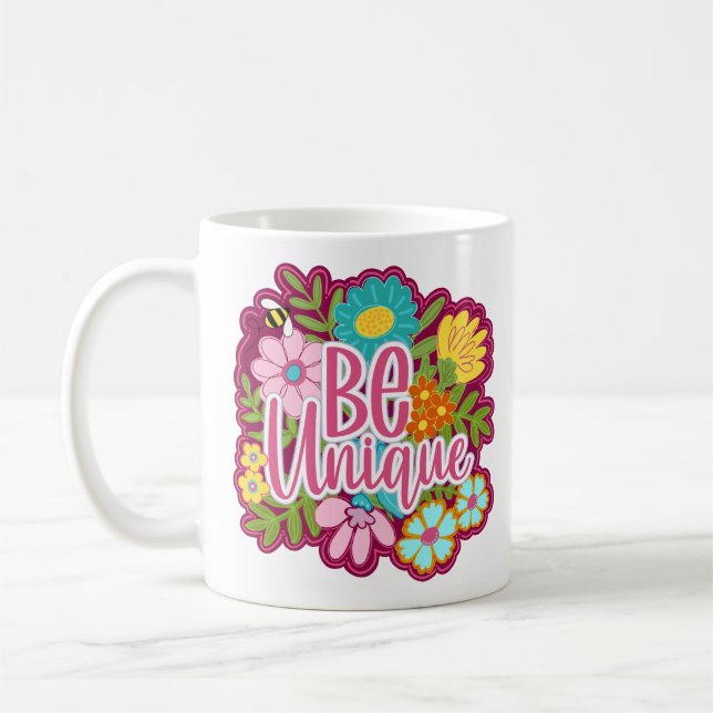 Caneca De Café design de flor motivacional seja único (Esquerda)