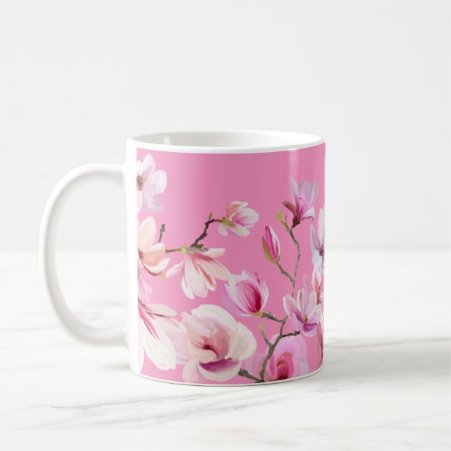 Caneca De Café Design de Flores de Sakura Rosa  (Esquerda)