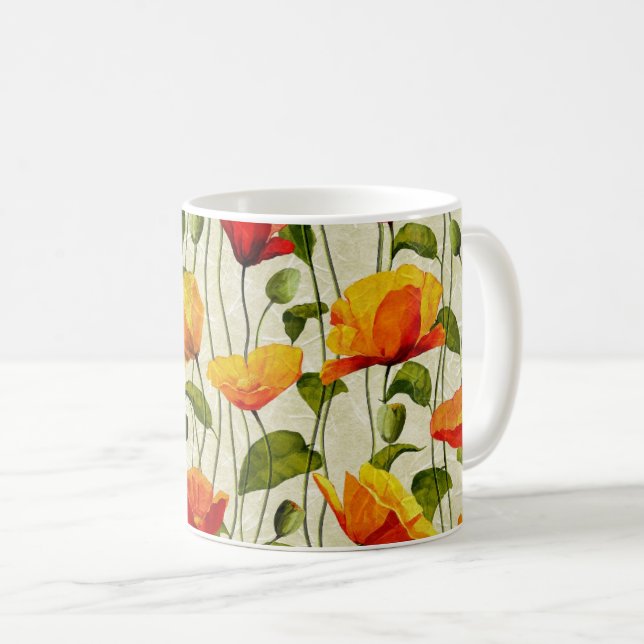 Caneca De Café Design de Flores Laranja (Frente Esquerda)
