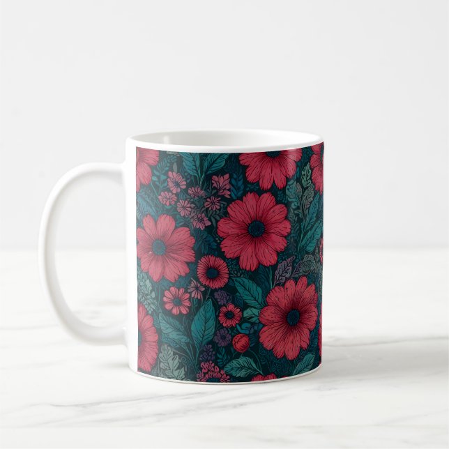 Caneca De Café Design de flores vermelhas (Esquerda)