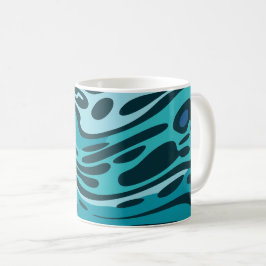 Caneca De Café Design de Fluido com Formas Azuis e Aqua Fluidas
