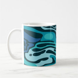 Caneca De Café Design de Fluido com Formas Azuis e Aqua Fluidas