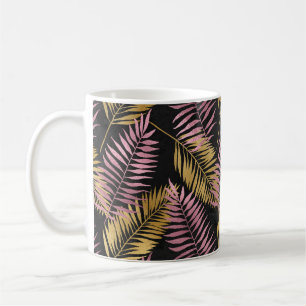 Caneca De Café Design de Folha de Samambaia em Rosa e Dourado
