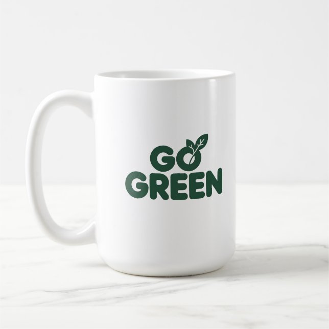 Caneca De Café Design de Folha Ecológico Minimalista Verde (Esquerda)