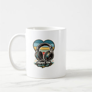 Caneca De Café Design de Fones de Ouvido Vintage Música no Mundo