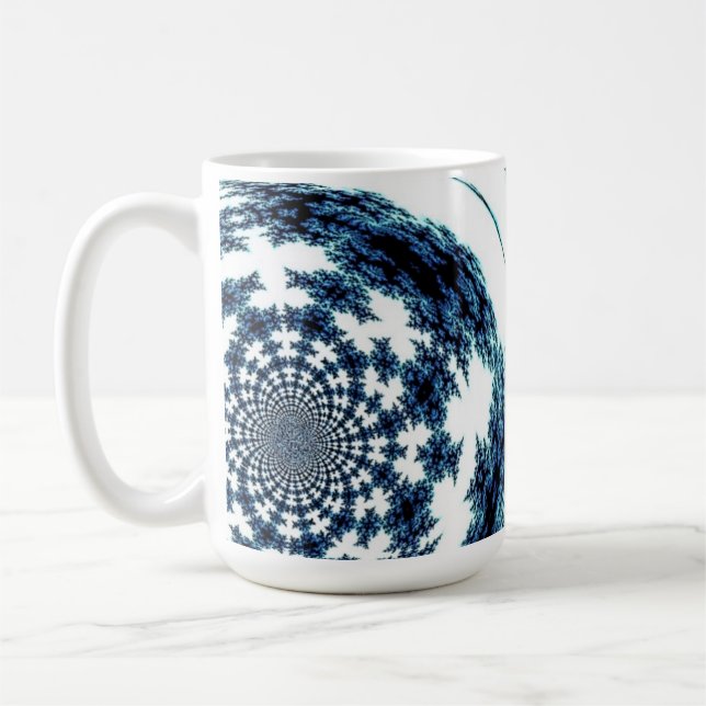 Caneca De Café Design de Fractal de Linha Azul Girada (Esquerda)