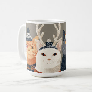 Caneca De Café Design de gato de inverno de Natal personalizado e