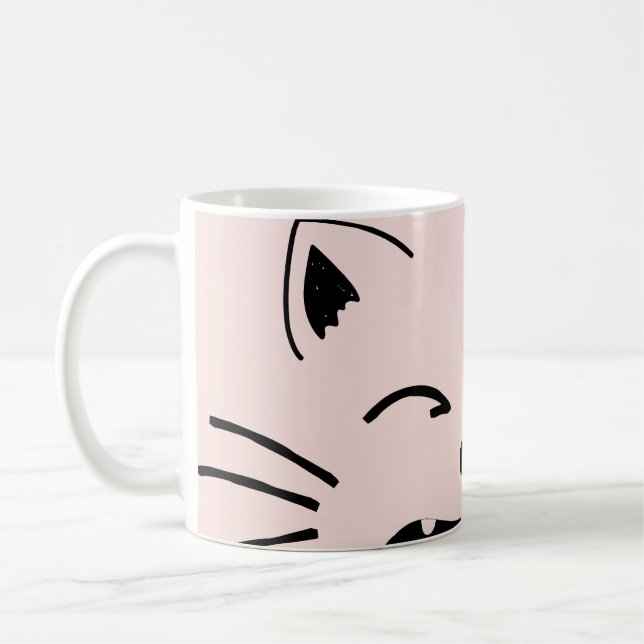 Caneca De Café Design de gato fofo | Arte felina adorável (Esquerda)