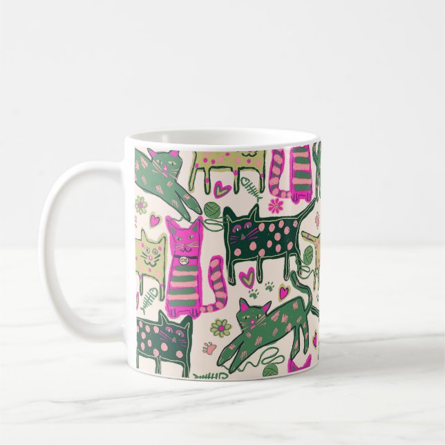 Caneca De Café Design de Gato Retro Divertido (Esquerda)