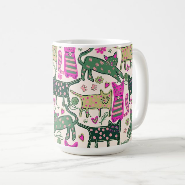 Caneca De Café Design de Gato Retro Divertido (Frente Esquerda)