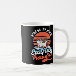 Caneca De Café Design de Gato Vintage Surfando Paraíso Surfista H