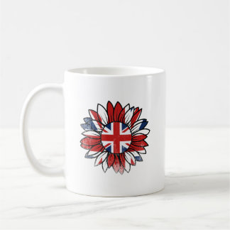 Caneca De Café Design de Girassol com Bandeira Britânica Desgasta