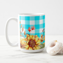 Caneca De Café Design de girassol e padrão azul controlado