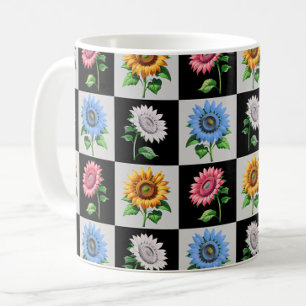 Caneca De Café Design de girassol multicolorido com controlo