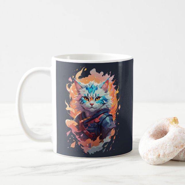 Caneca De Café Design de Guerreiro Ninja Gato Fofo (Com Donut)