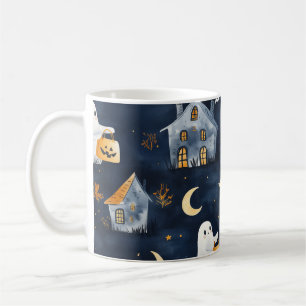 Caneca De Café Design de Halloween bonito com fantasmas e abóbora