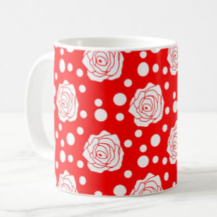 Caneca De Café Design de Ilustração Floral das Bolinhas Brancas V
