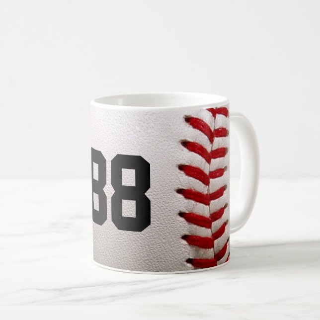Caneca De Café Design de jogador de beisebol com número de camisa (Frente Esquerda)