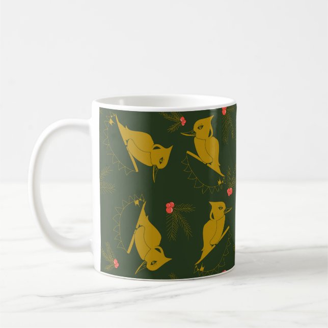 Caneca De Café design de Kookaburra Dourada e Verde (Esquerda)