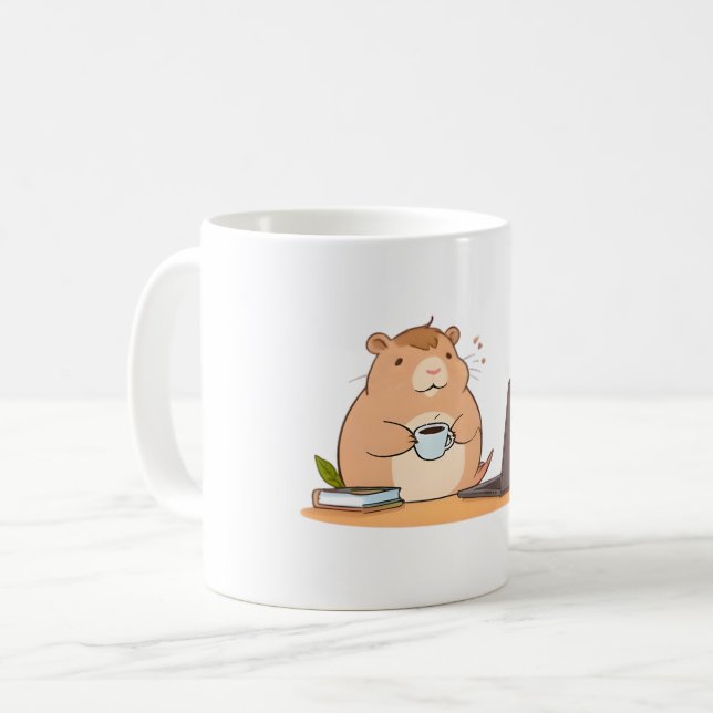 Caneca De Café Design de Laptop Café do Programador Capivara Fofa (Frente Esquerda)