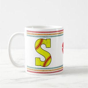 Caneca De Café Design de letra S de softball retrô vintage