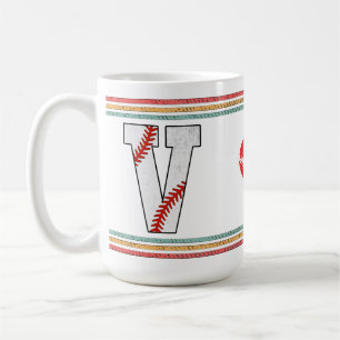 Caneca De Café Design de Letra V de Beisebol Retro Vintage