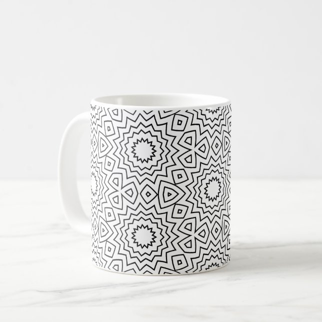 Caneca De Café Design de Mandala Abstrato Preto e Branco Sem Cost (Frente Esquerda)