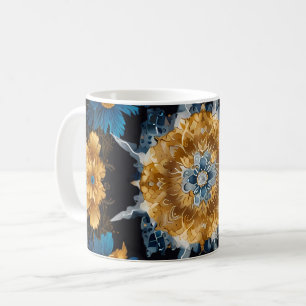 Caneca De Café Design de Mandala em preto com Dourado e Prata