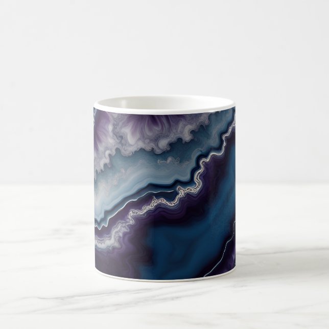 Caneca De Café design de mármore de ágata azul roxa branca (Centro)