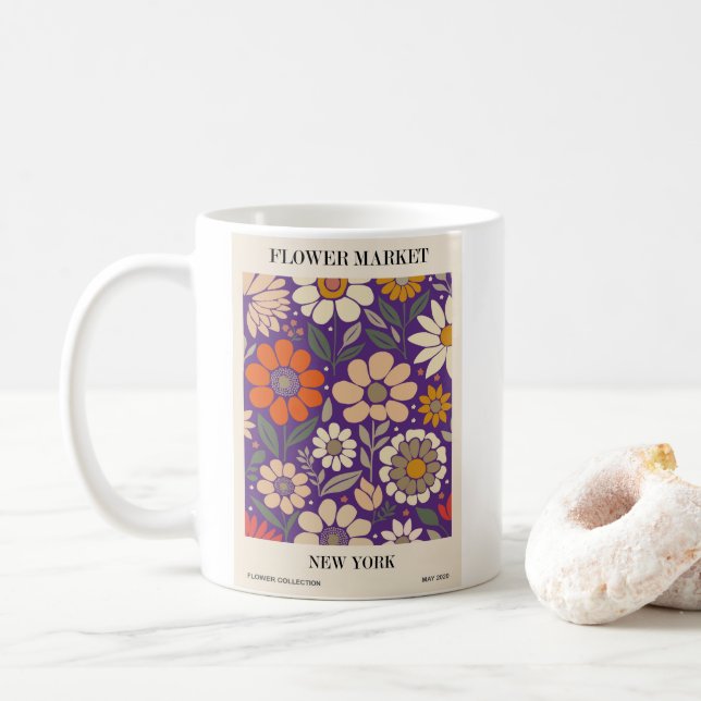 Caneca De Café Design de Mercado de Flor bonito (Com Donut)