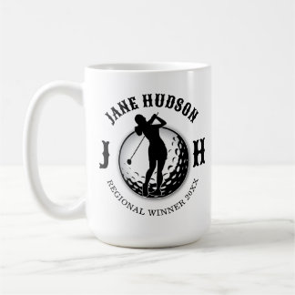 Caneca De Café Design de Monograma de Golfe das Mulheres Elegante