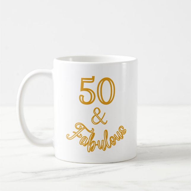 Caneca De Café design de monograma Dourado 50 e fabuloso (Esquerda)