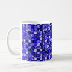 Caneca De Café Design de Mosaico Azul Abstrato com Texturas Brilh