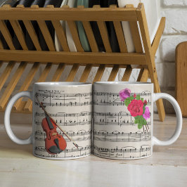Caneca De Café Design de Música da Folha de Vintagem de Violino e