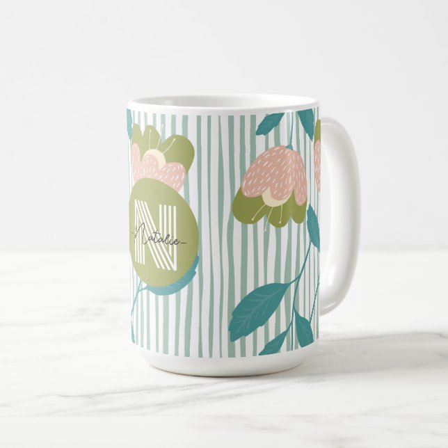 Caneca De Café design de na moda monograma com um padrão agudo az (Frente Esquerda)