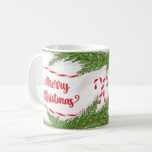 Caneca De Café Design de Natal Alegre com Bengalas de Açúcar (Frente Esquerda)