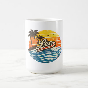 Caneca De Café Design de Nome Leo Pôr do Sol Retro
