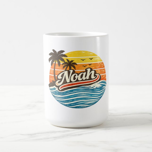 Caneca De Café Design de Nome Noah Pôr do Sol Retro (Centro)