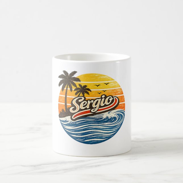 Caneca De Café Design de Nome Sergio Retro Pôr do Sol (Centro)