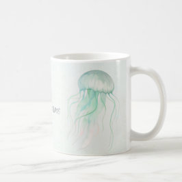 Caneca De Café Design de Oceano em Aquarela de Água-Viva de Verão