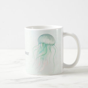 Caneca De Café Design de Oceano em Aquarela de Água-Viva de Verão