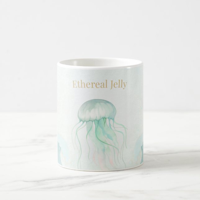 Caneca De Café Design de Oceano em Aquarela de Água-viva de Verão (Centro)