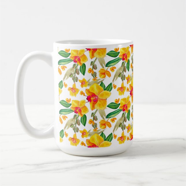 Caneca De Café Design de Orquídeas em Aquarela 9 (Esquerda)