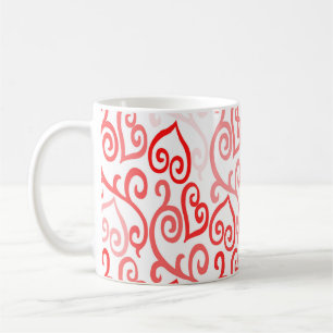 Caneca De Café Design de padrão cardíaco vermelho e rosa