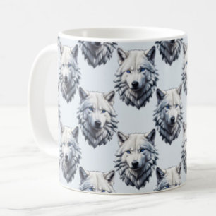 Caneca De Café Design de Padrão da Cabeça do Lobo Branco - Branco
