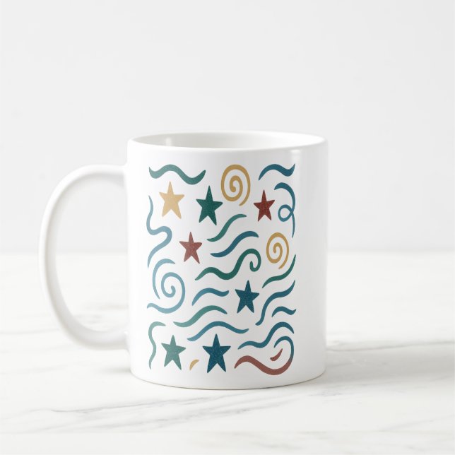 Caneca De Café Design de Padrão de Estrelas e Ondas Retroativas (Esquerda)