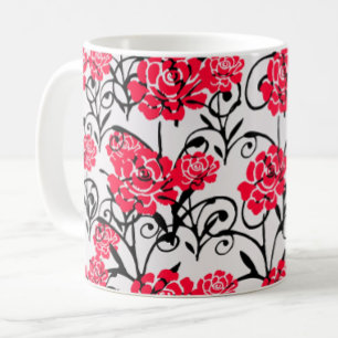 Caneca De Café Design de Padrão de Ilustração Floral da rosa verm